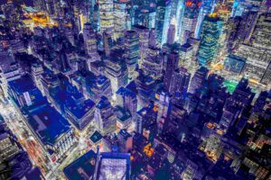 Impressive aerial panorama of New York City with tall skyscrapers and bright lights - billboards best practices