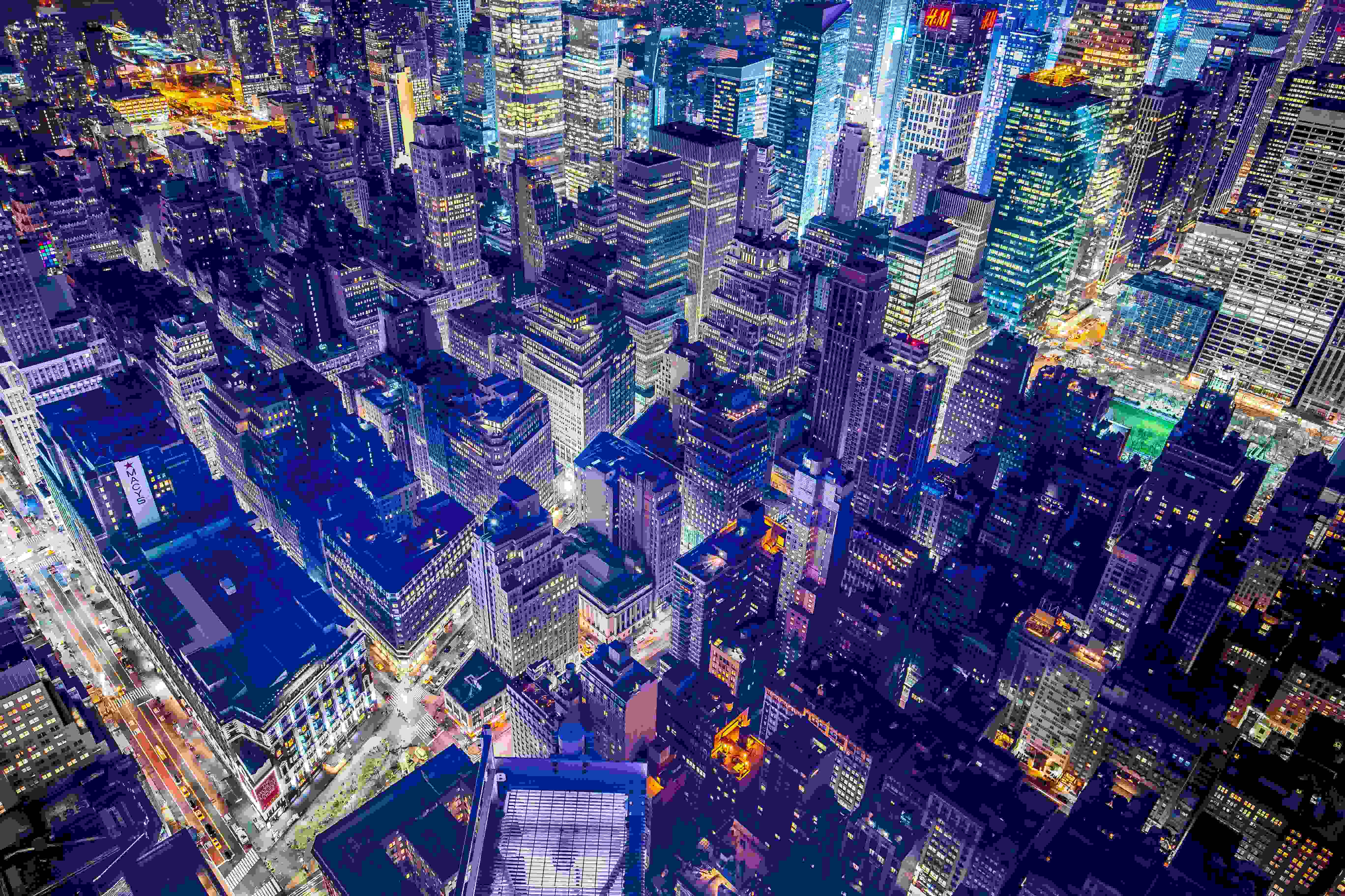 Impressive aerial panorama of New York City with tall skyscrapers and bright lights - billboards best practices