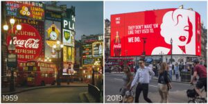 Piccadilly Circus difference between 1959 and 2019 - outdoor led billboard